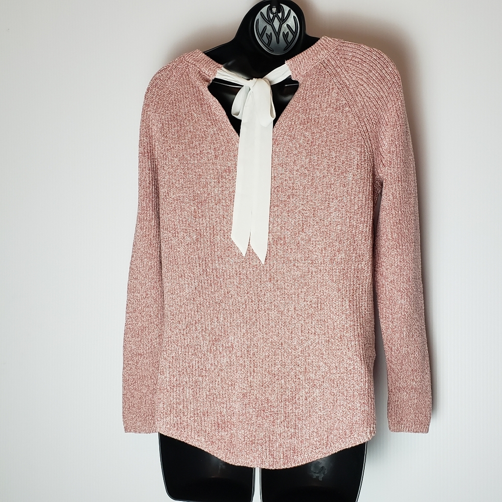 LOFT Heathered Pink Sweater w/Ribbon Tie in Back